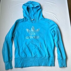 Adidas XL women’s hoodie sweater light blue with silver trefoil logo